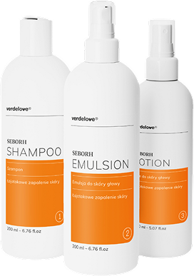 Zestaw na łojotokowe zapalenie skóry Seborh – szampon, emulsja na noc oraz płyn do skóry głowy na noc